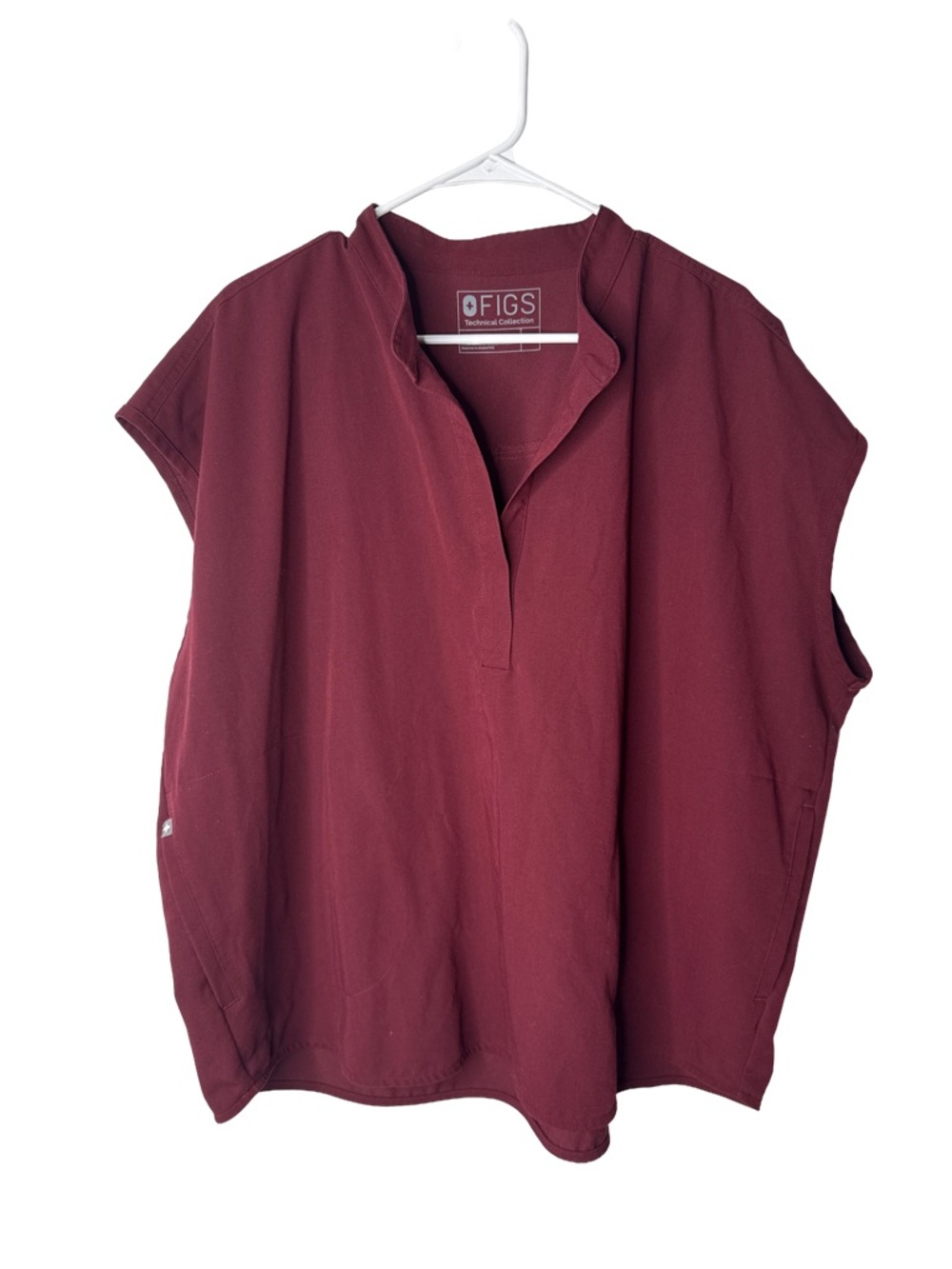 FIGS Rafaela Oversized Scrub Top Sz XXL Burgundy Red Sleeveless Mandarin Collar